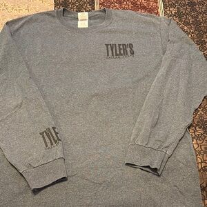 Gray Long Sleeve Tee with Crew Neck and Printed Text